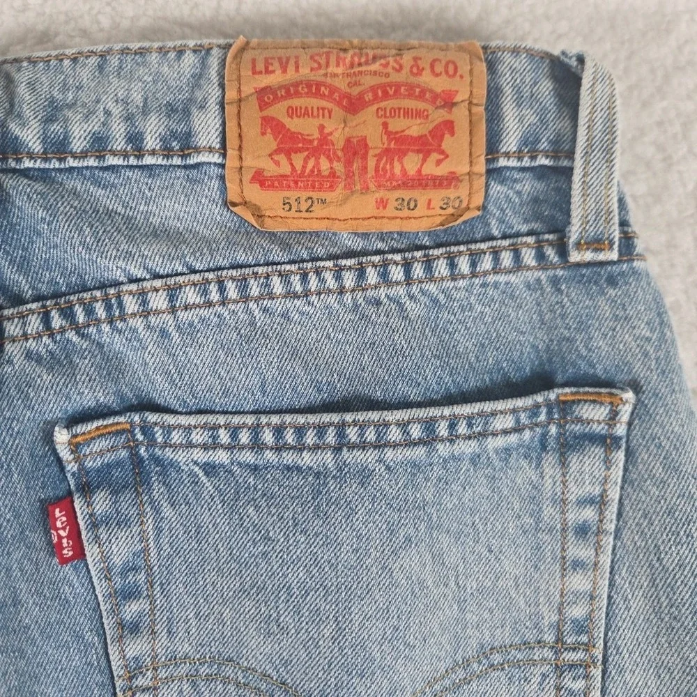 Levis 512 Mens Jeans 30X30 Blue‎ Straight Distressed Light Wash Flannel Accent